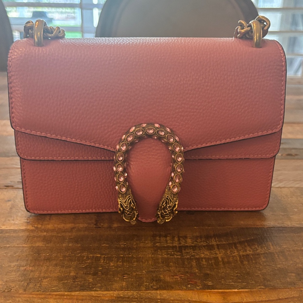 Brand New Tiffany and Fred Pink Crossbody Bag with Gold Accents